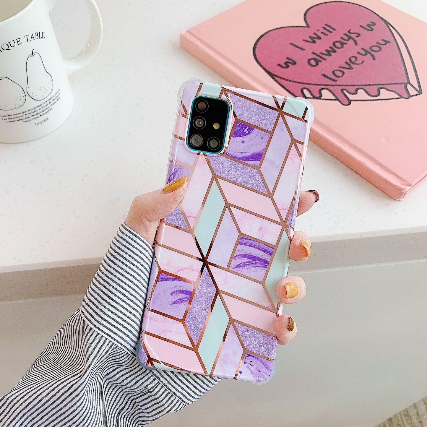 Suitable For Samsung Electroplating Splicing Marble Phone Case