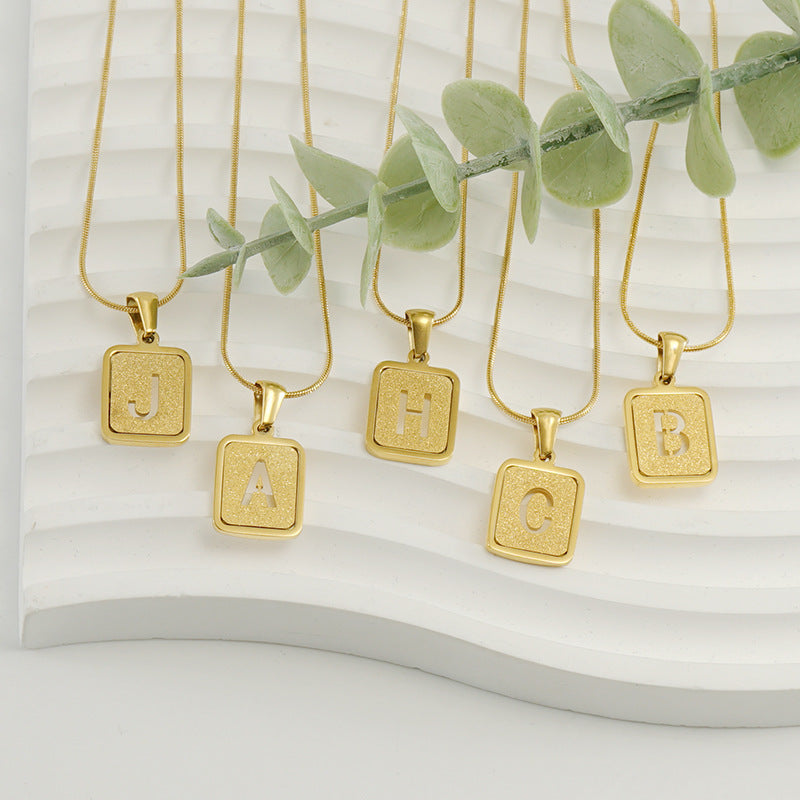 Alphabet Necklace 26 Letters Hollow Out Square 18K Necklace Fashion Jewelry